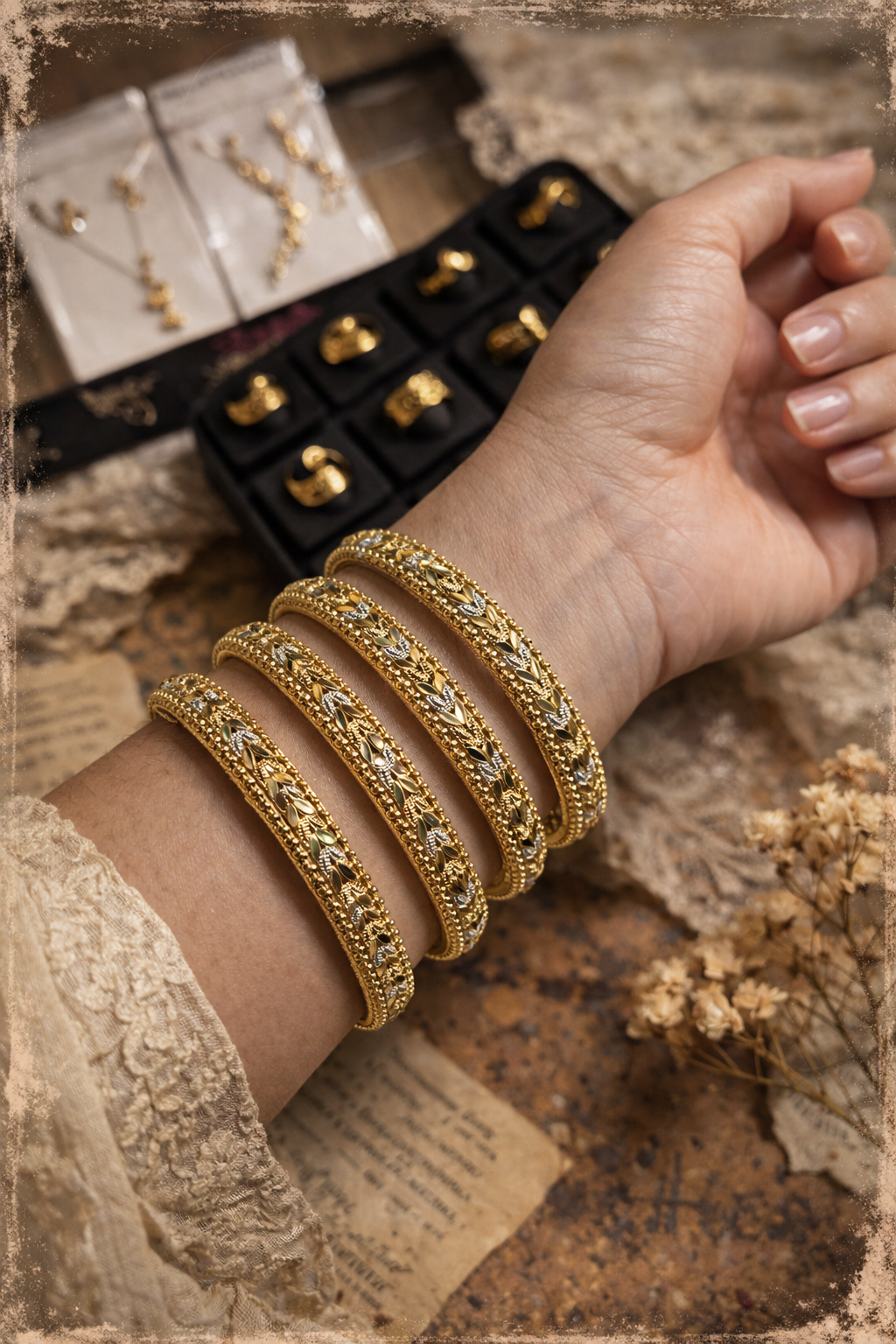 Name: Fancy Golden Women's Bangal
Base Metal: Brass
Plating: Gold Plated
Stone Type: No Stone
Sizing: Non-Adjustable
Type: Bangle Style
Net Quantity (N): 2
Sizes:2.4, 2.6
Country of Origin: India